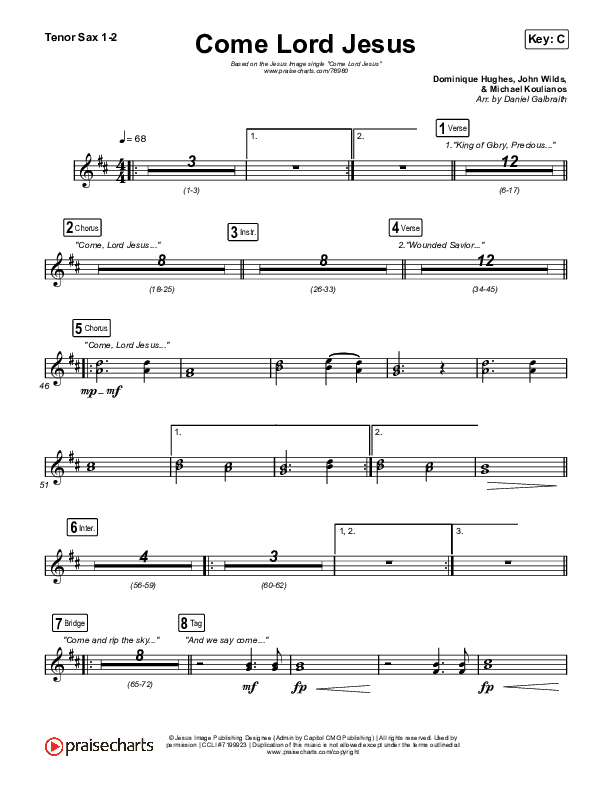 Come Lord Jesus Tenor Sax 1/2 (Jesus Image / Jeremy Riddle)