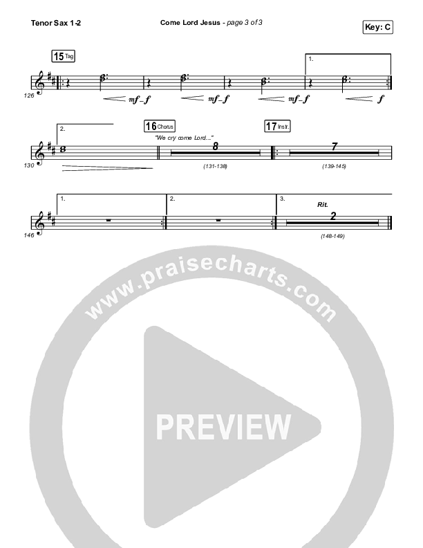 Come Lord Jesus Tenor Sax 1/2 (Jesus Image / Jeremy Riddle)