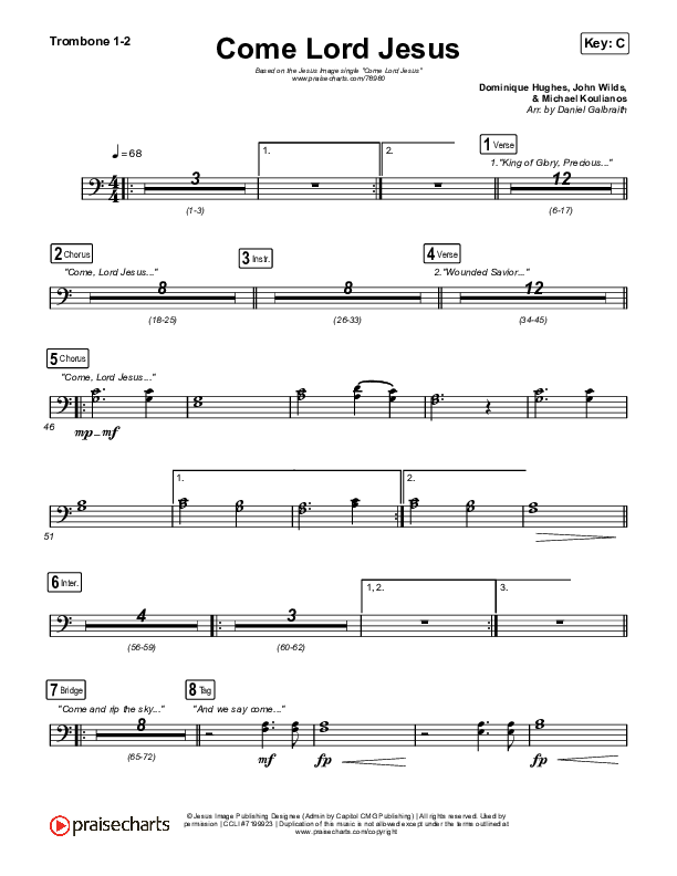 Come Lord Jesus Trombone 1/2 (Jesus Image / Jeremy Riddle)
