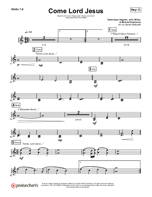 Come Lord Jesus Violin 1/2 (Jesus Image / Jeremy Riddle)
