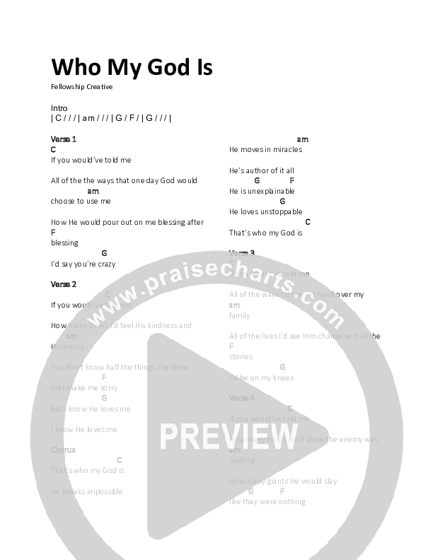 Who My God Is (Live) Chord Chart (Fellowship Creative)