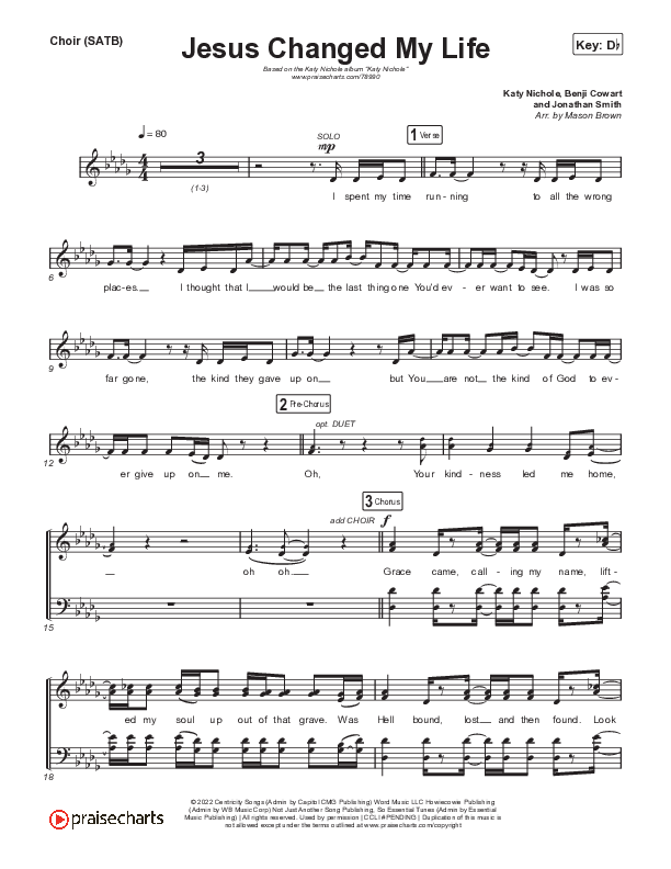 Jesus Changed My Life Choir Sheet (SATB) (Katy Nichole)