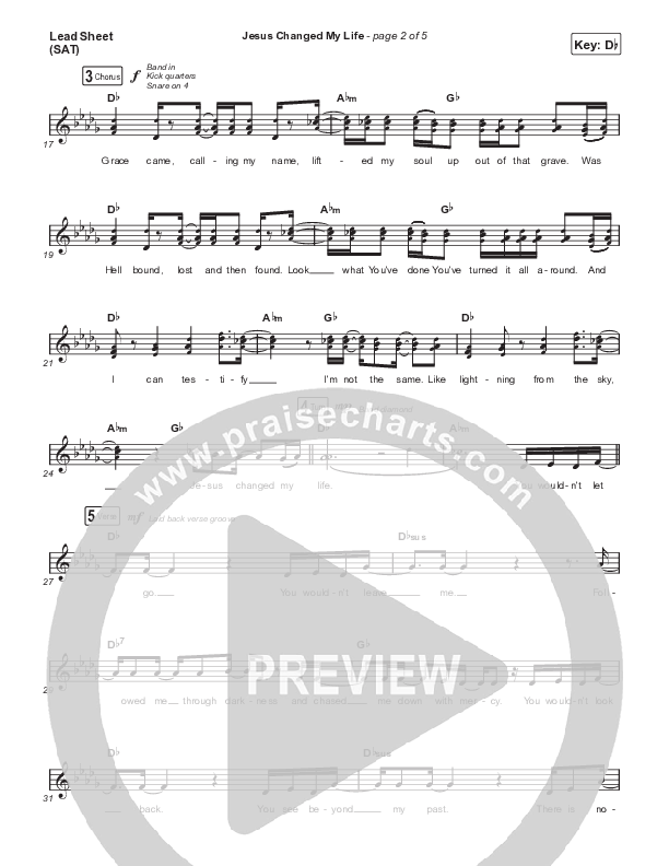 Jesus Changed My Life Lead Sheet (SAT) (Katy Nichole)