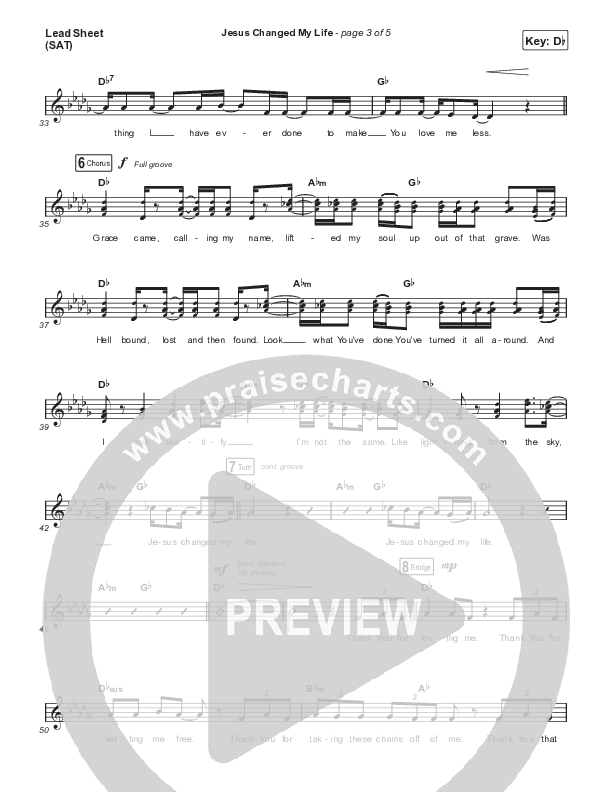 Jesus Changed My Life Lead Sheet (SAT) (Katy Nichole)