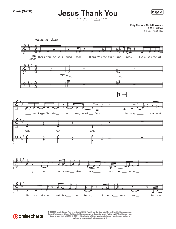 Jesus Thank You Choir Sheet (SATB) (Katy Nichole)