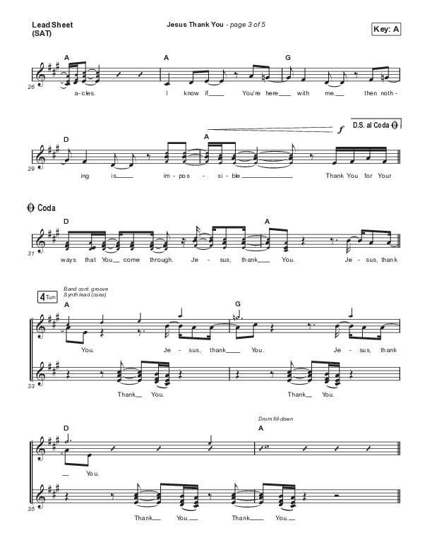 Jesus Thank You Lead Sheet (SAT) (Katy Nichole)