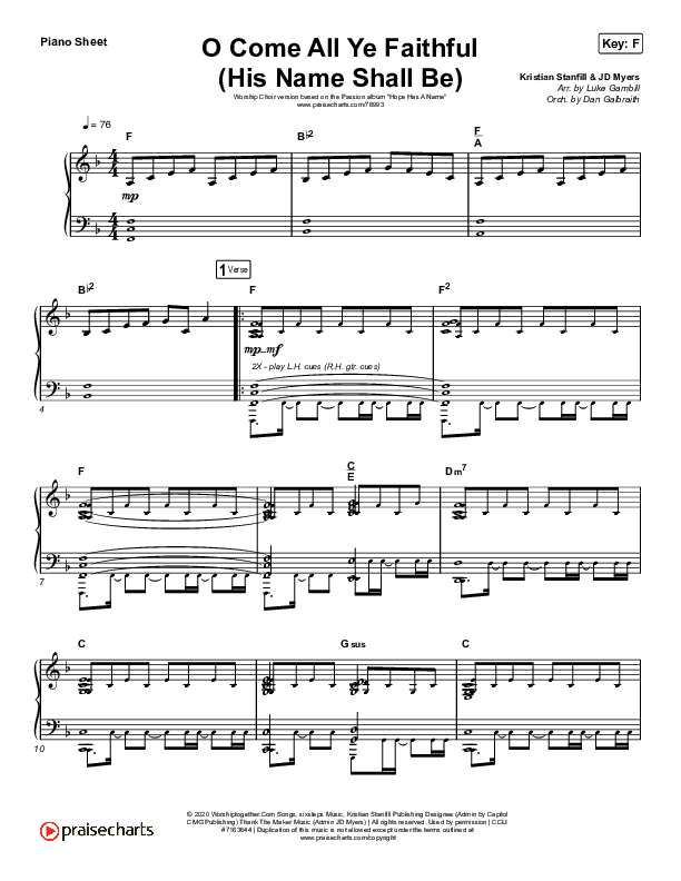 O Come All Ye Faithful (His Name Shall Be) (Worship Choir SAB) Piano Sheet (Passion / Melodie Malone / Arr. Luke Gambill)