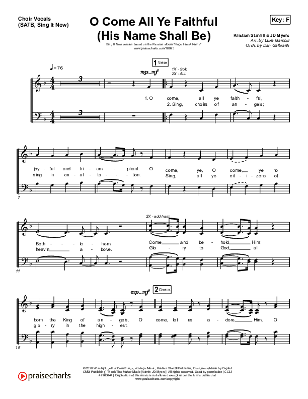 O Come All Ye Faithful (His Name Shall Be) (Sing It Now SATB) Choir Sheet (SATB) (Passion / Melodie Malone / Arr. Luke Gambill)