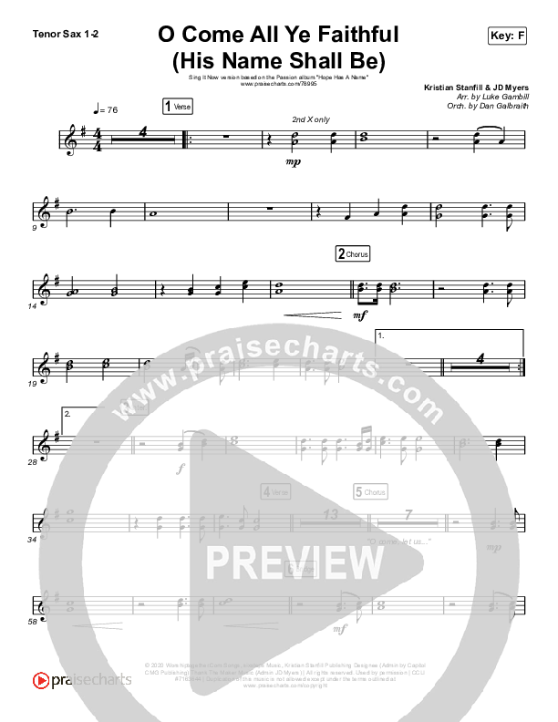 O Come All Ye Faithful (His Name Shall Be) (Sing It Now SATB) Sax Pack (Passion / Melodie Malone / Arr. Luke Gambill)