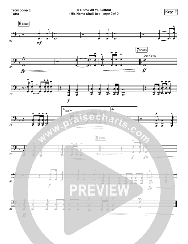 O Come All Ye Faithful (His Name Shall Be) (Sing It Now SATB) Trombone 3/Tuba (Passion / Melodie Malone / Arr. Luke Gambill)