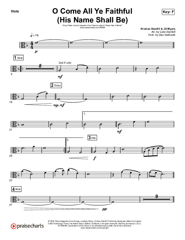 O Come All Ye Faithful (His Name Shall Be) (Sing It Now SATB) Viola (Passion / Melodie Malone / Arr. Luke Gambill)