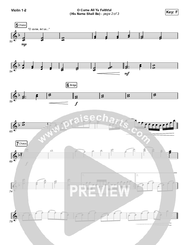 O Come All Ye Faithful (His Name Shall Be) (Sing It Now SATB) Violin 1/2 (Passion / Melodie Malone / Arr. Luke Gambill)