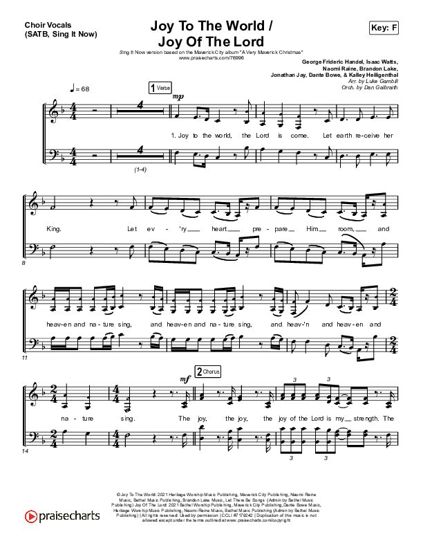 Joy To The World / Joy Of The Lord (Sing It Now SATB) Choir Sheet (SATB) (Maverick City Music / Naomi Raine / Todd Galberth / Arr. Luke Gambill)