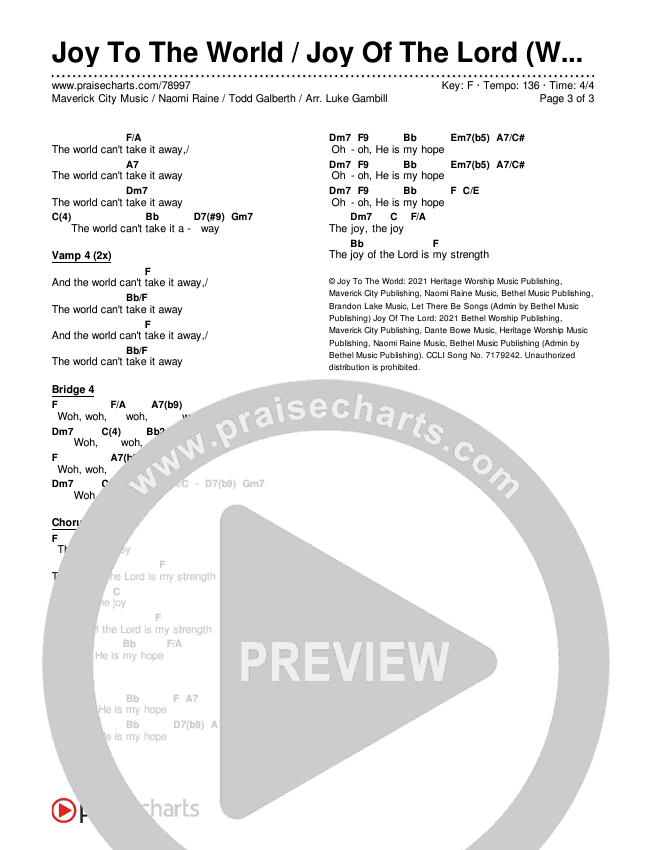 Joy To The World / Joy Of The Lord (Worship Choir SAB) Chords & Lyrics (Maverick City Music / Naomi Raine / Todd Galberth / Arr. Luke Gambill)