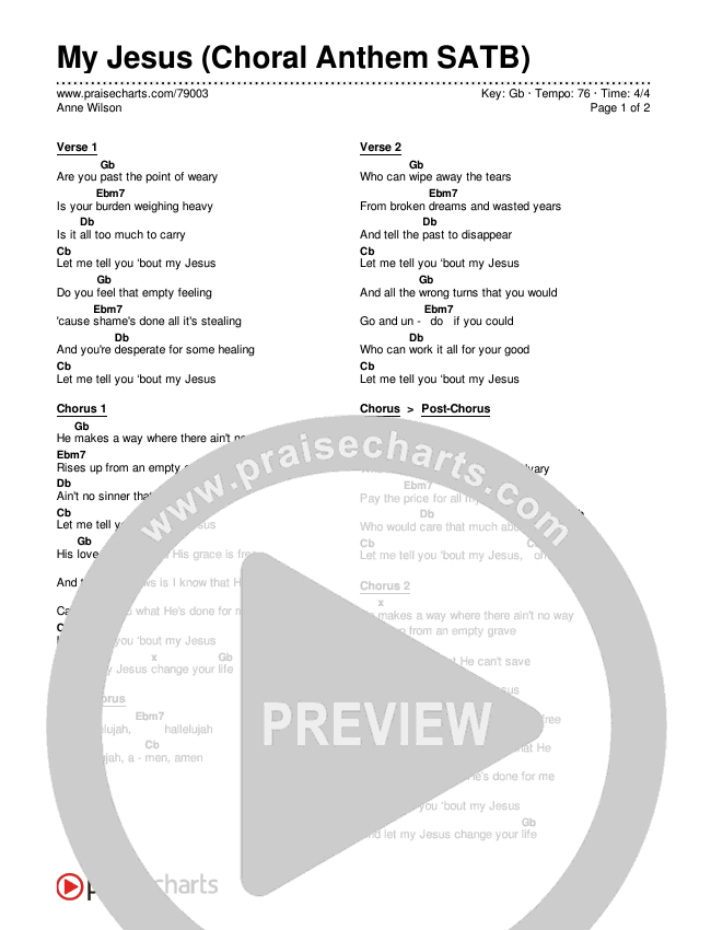 My Jesus (Choral Anthem SATB) Chords & Lyrics (Anne Wilson / Arr. Luke Gambill)