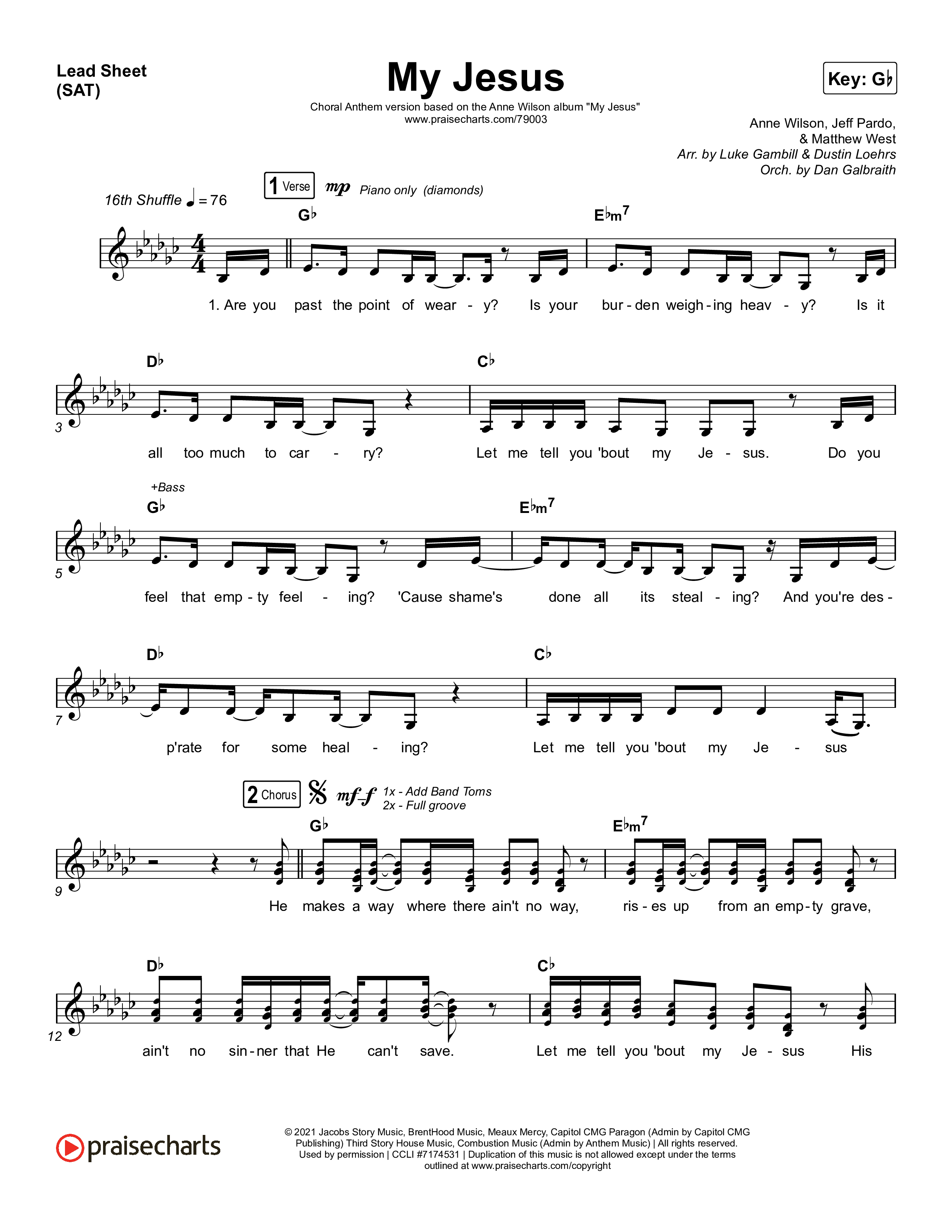 My Jesus (Choral Anthem SATB) Lead Sheet (SAT) (Anne Wilson / Arr. Luke Gambill)