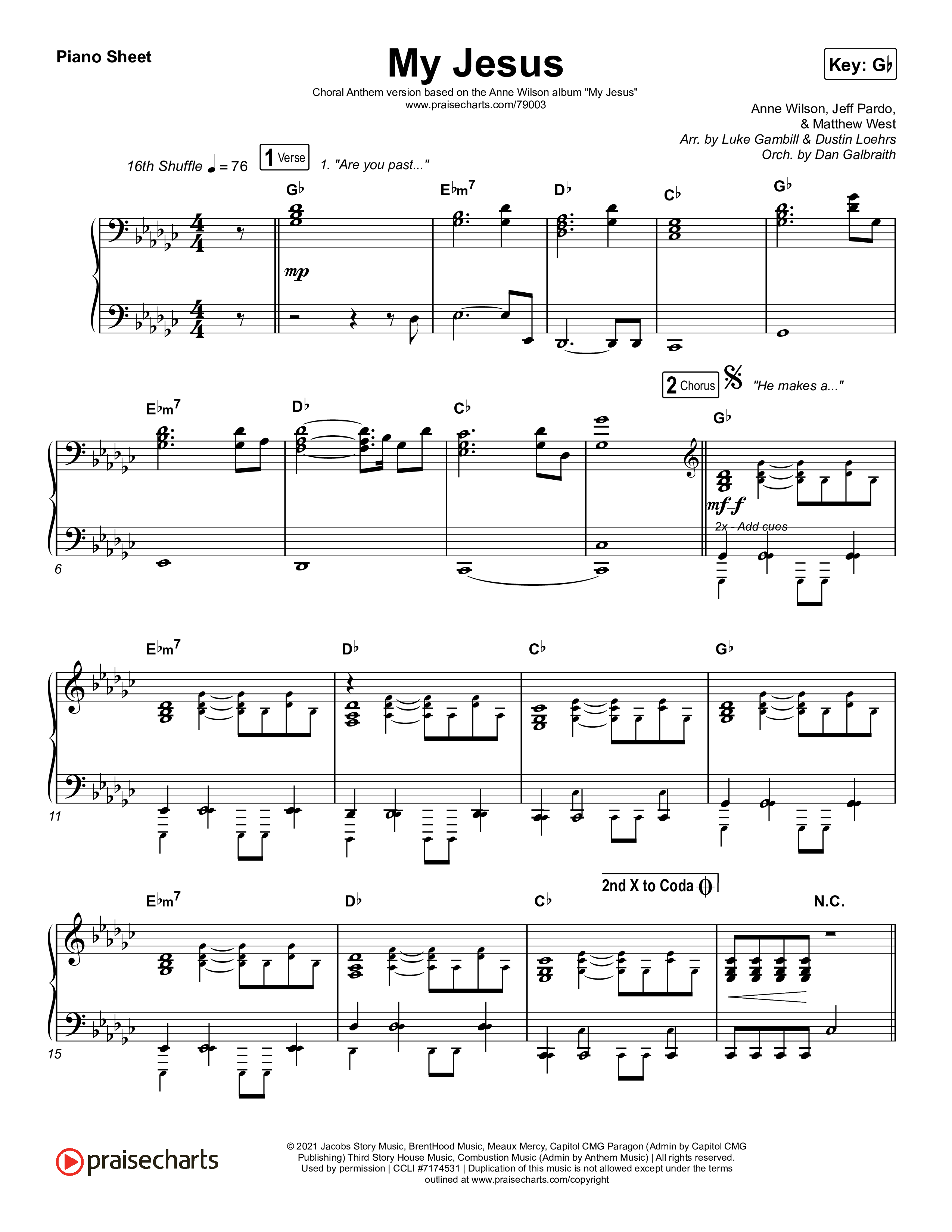 My Jesus (Choral Anthem SATB) Piano Sheet (Anne Wilson / Arr. Luke Gambill)