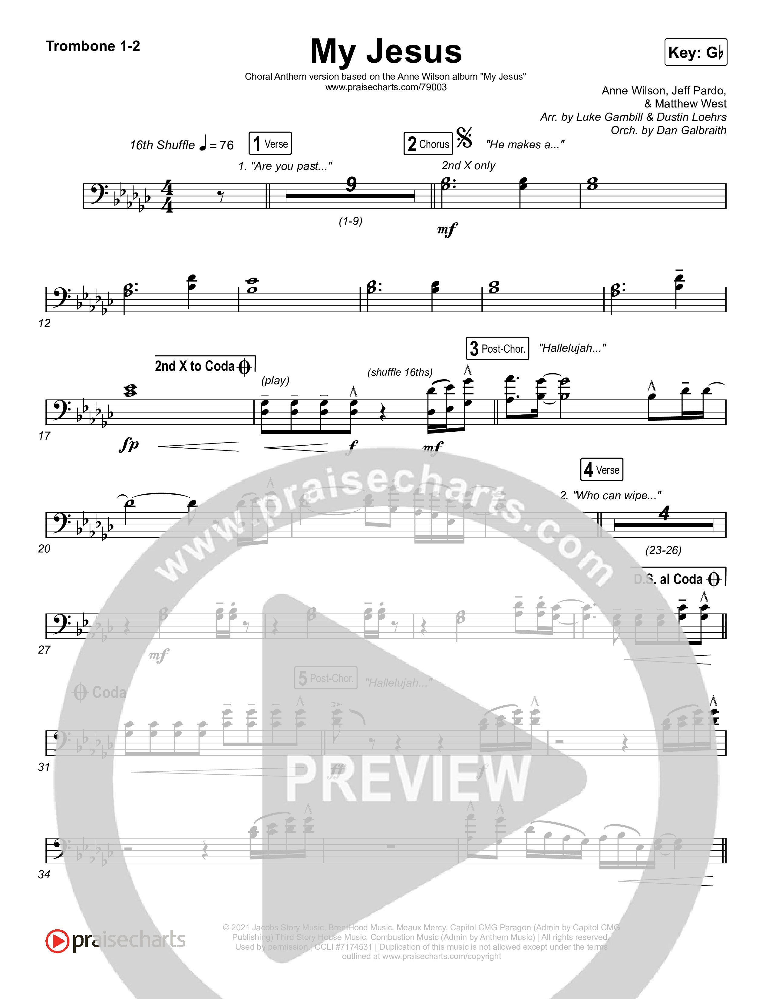 My Jesus (Choral Anthem SATB) Trombone 1/2 (Anne Wilson / Arr. Luke Gambill)