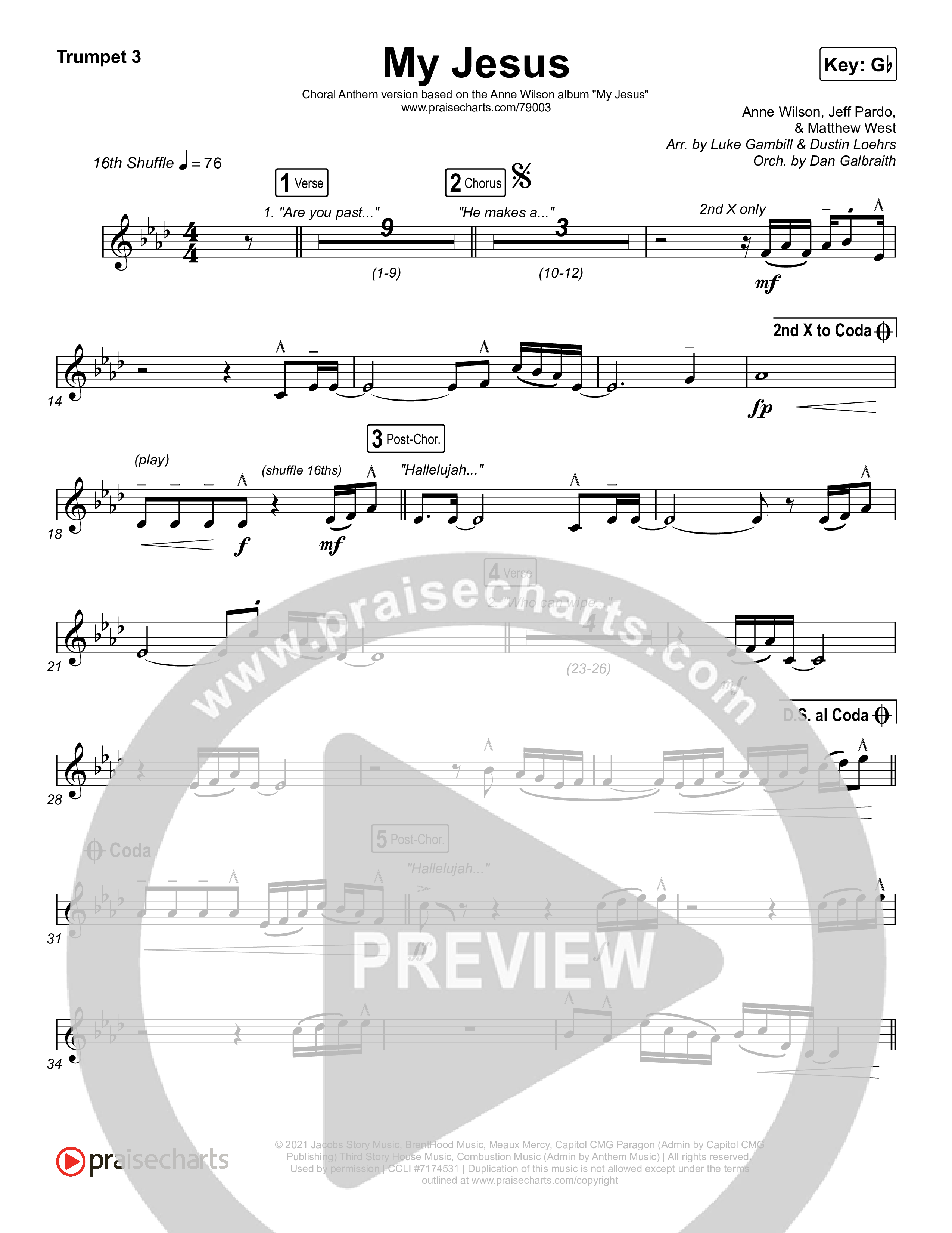 My Jesus (Choral Anthem SATB) Trumpet 3 (Anne Wilson / Arr. Luke Gambill)