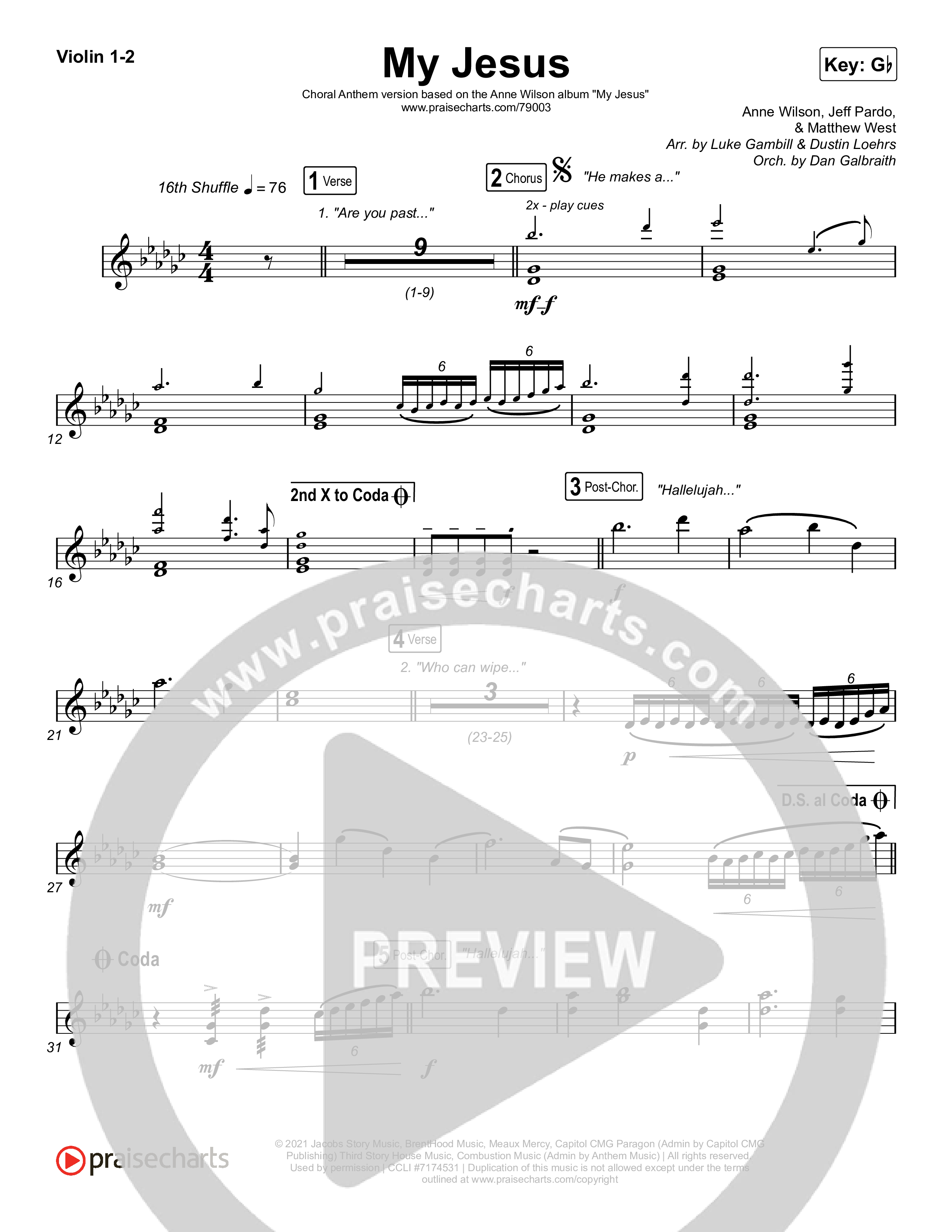 My Jesus (Choral Anthem SATB) Violin 1,2 (Anne Wilson / Arr. Luke Gambill)