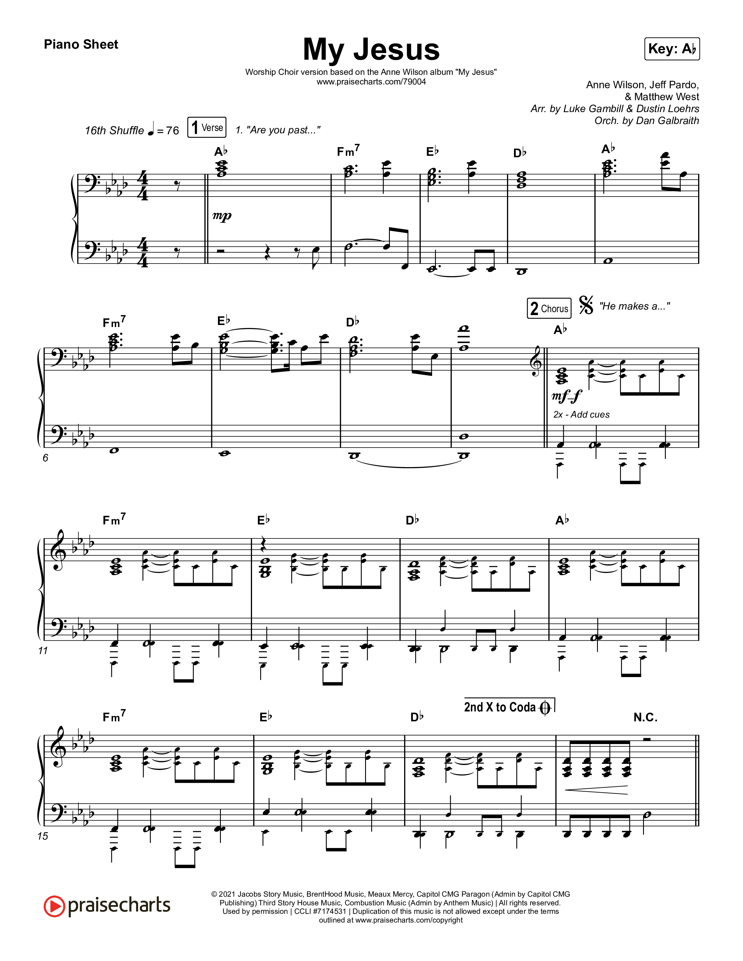 My Jesus (Worship Choir SAB) Piano Sheet (Anne Wilson / Arr. Luke Gambill)