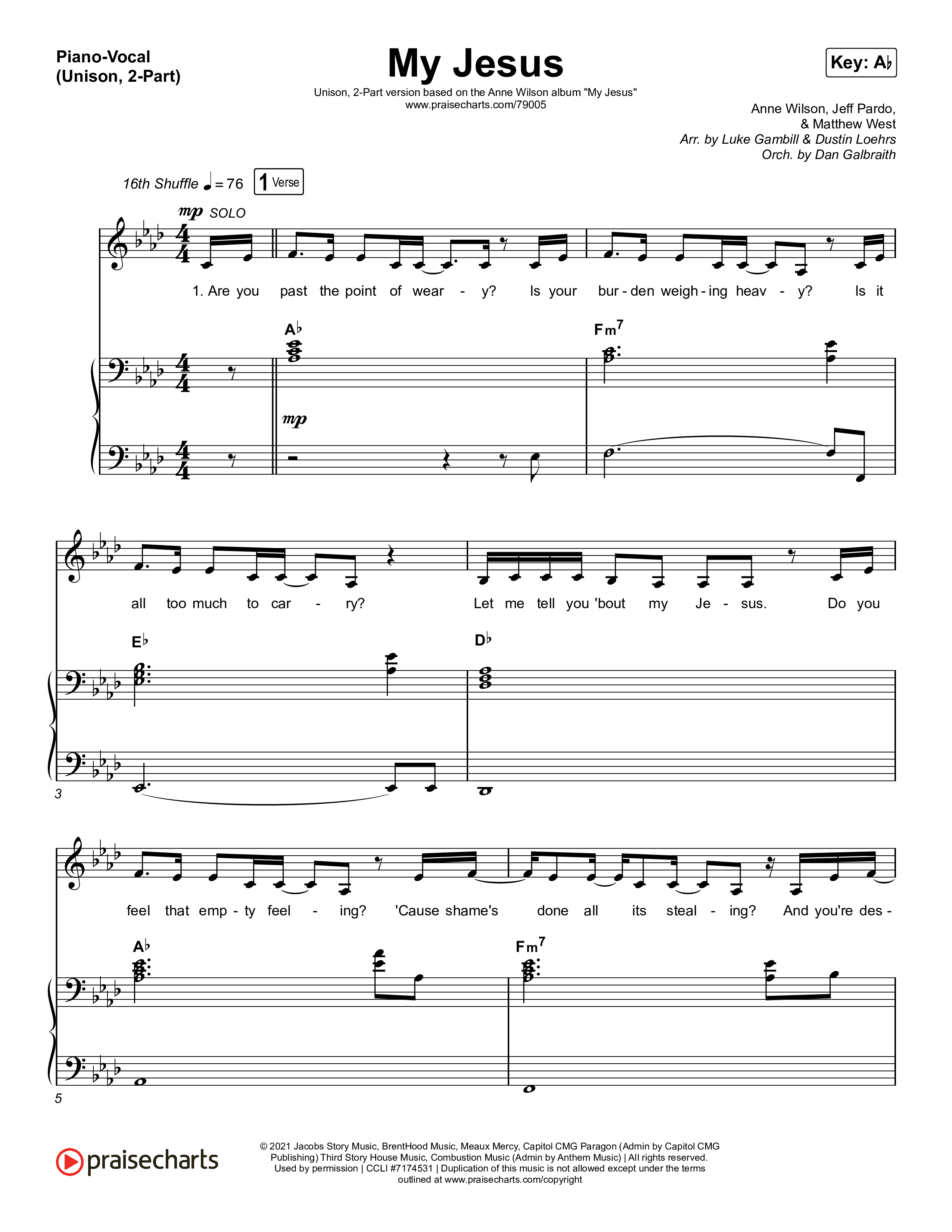 My Jesus (Unison/2-Part Choir) Piano/Choir  (Uni/2-Part) (Anne Wilson / Arr. Luke Gambill)