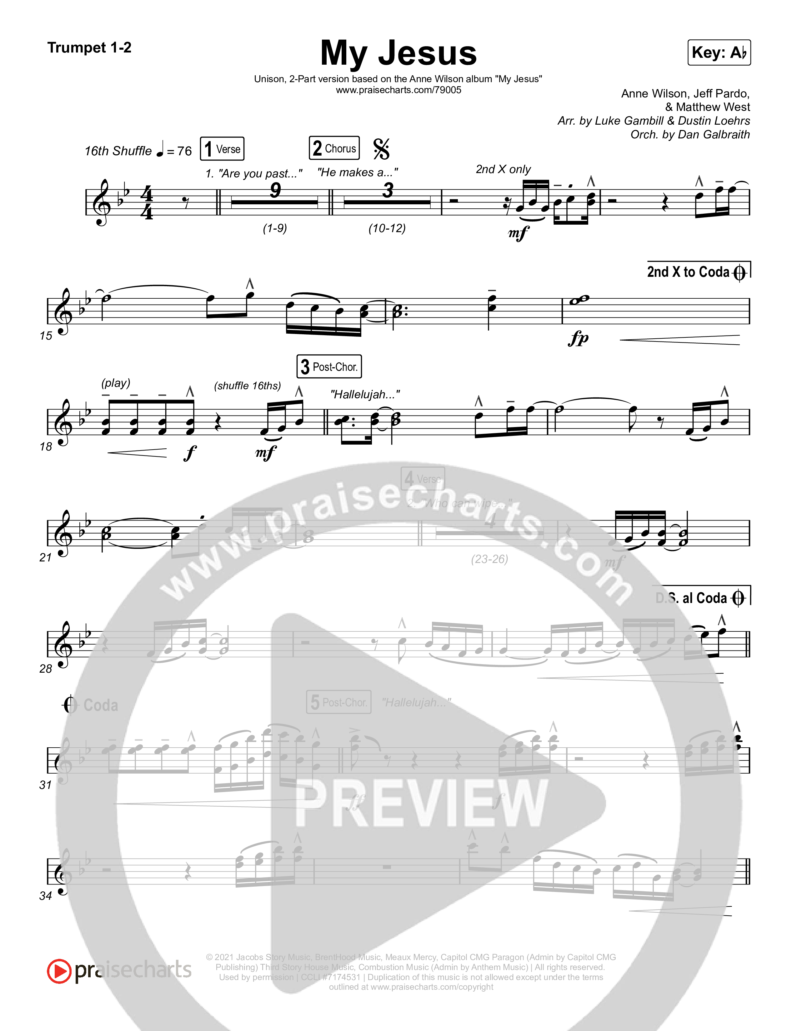 My Jesus (Unison/2-Part Choir) Trumpet 1,2 (Anne Wilson / Arr. Luke Gambill)