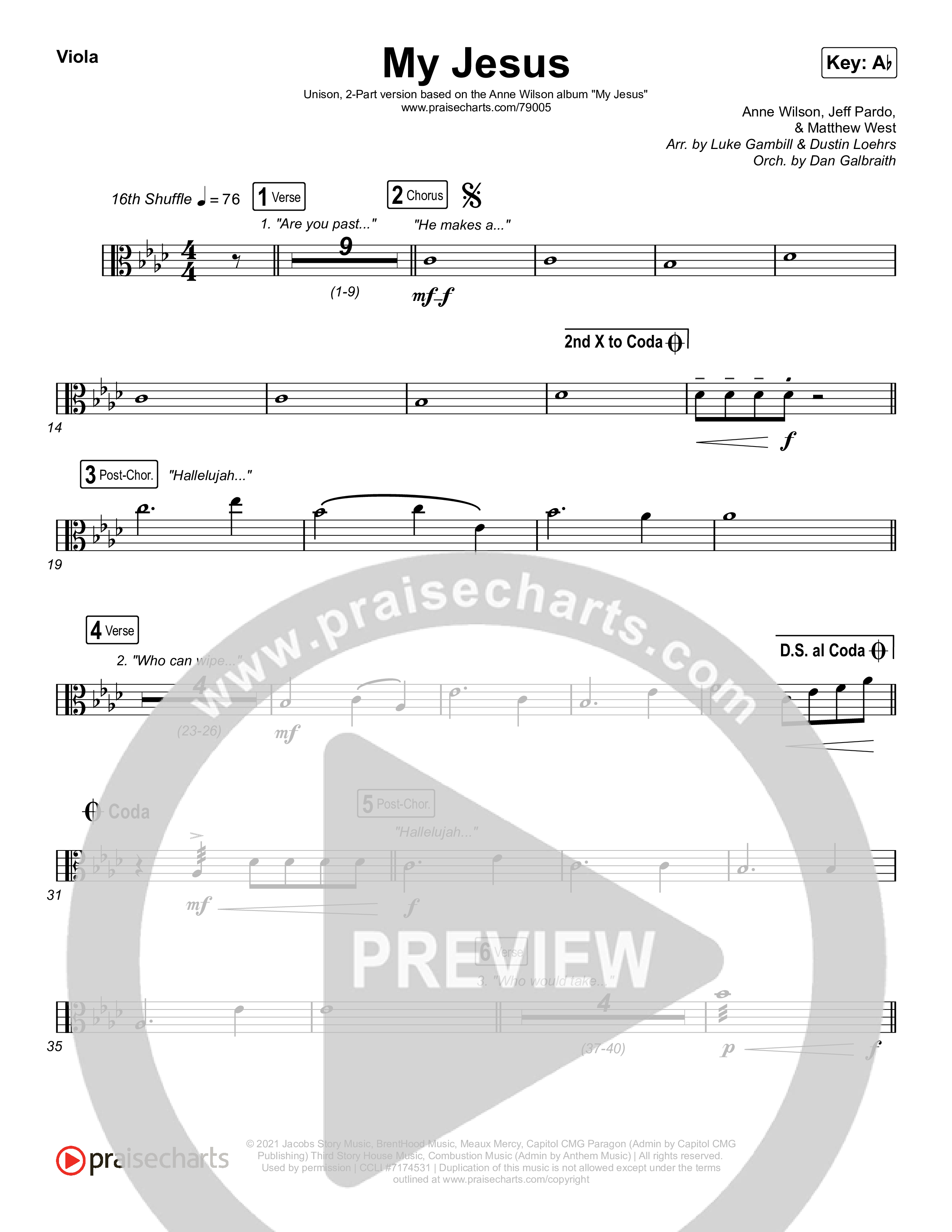 My Jesus (Unison/2-Part Choir) Viola (Anne Wilson / Arr. Luke Gambill)