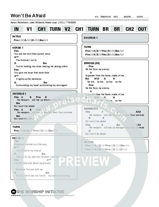 Won't Be Afraid Chord Chart (Kingdom Kids / Shane & Shane)