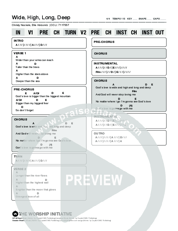 Wide High Long Deep Chord Chart (Kingdom Kids / Shane & Shane)