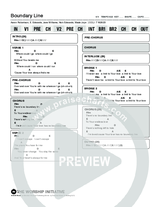 Boundary Line Chord Chart (Kingdom Kids / Shane & Shane)