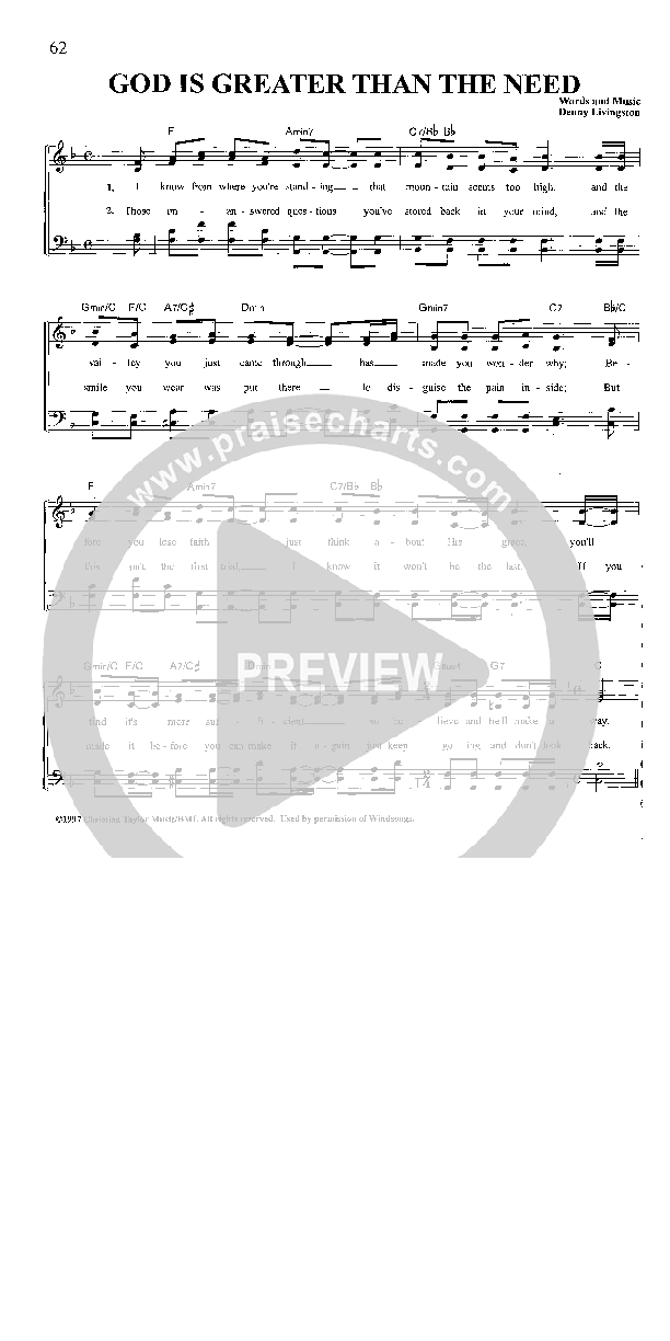 God Is Greater Than The Need Lead Sheet (The Livingstons)