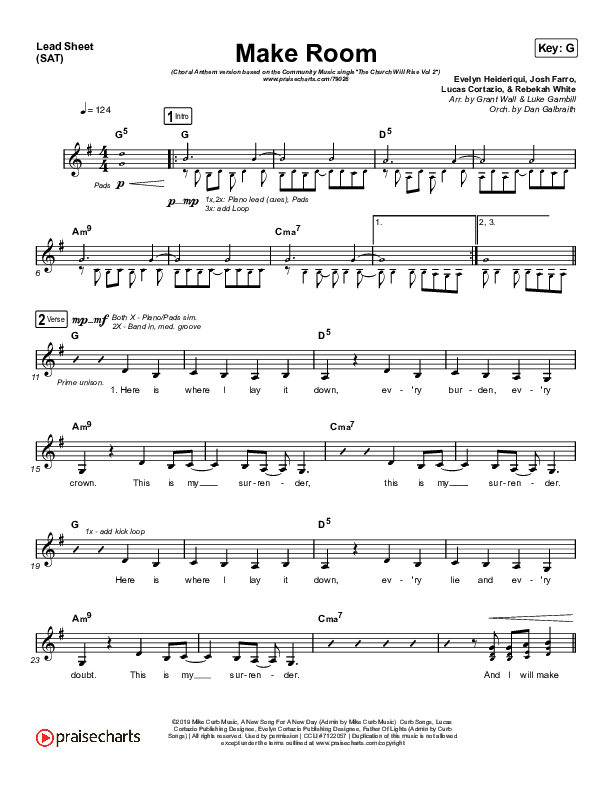 Make Room (Choral Anthem SATB) Lead Sheet (SAT) (Community Music / Arr. Luke Gambill)