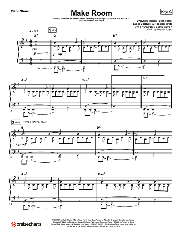 Make Room (Unison/2-Part Choir) Piano Sheet (Community Music / Arr. Luke Gambill)