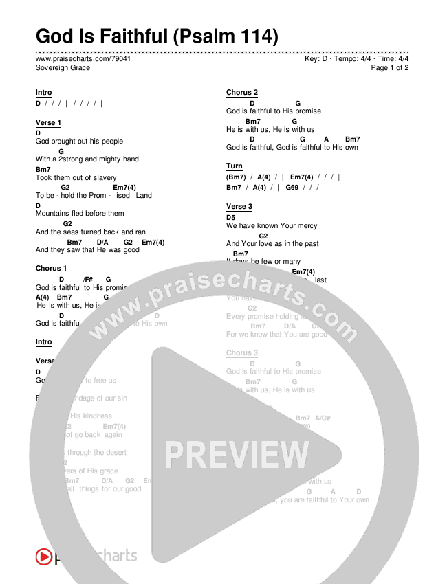 God Is Faithful (Psalm 114) Chords & Lyrics (Sovereign Grace)