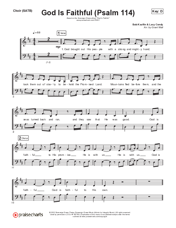 God Is Faithful (Psalm 114) Choir Sheet (SATB) (Sovereign Grace)