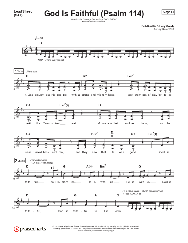 God Is Faithful (Psalm 114) Lead Sheet (SAT) (Sovereign Grace)