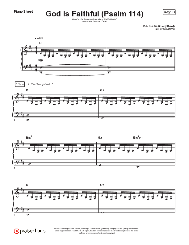 God Is Faithful (Psalm 114) Piano Sheet (Sovereign Grace)