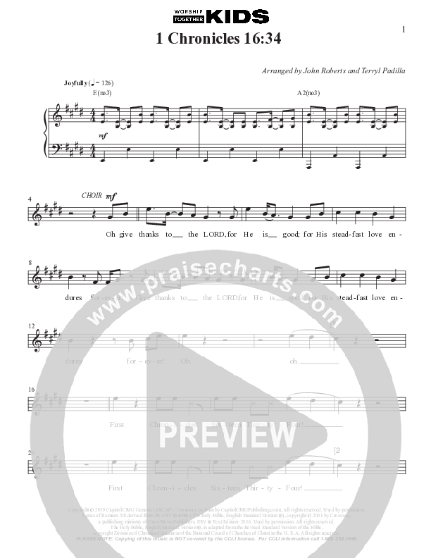 1 Chronicles 16:34 Lead Sheet Melody (Worship Together Kids)