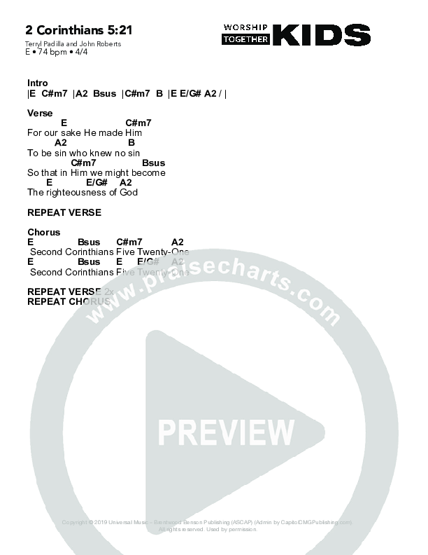 2 Corinthians 5:21 Chord Chart (Worship Together Kids)