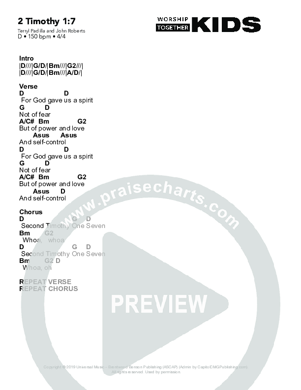 2 Timothy 1:7 Chord Chart (Worship Together Kids)