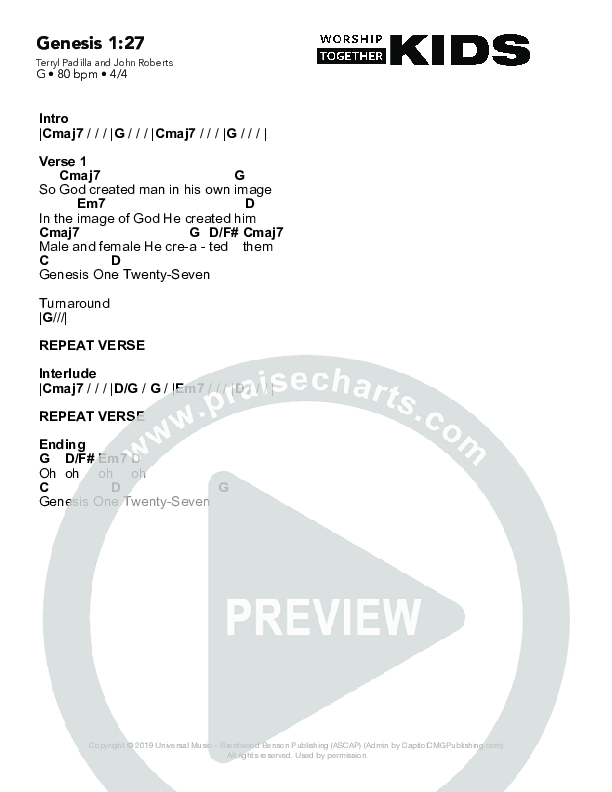 Genesis 1:27 Chord Chart (Worship Together Kids)