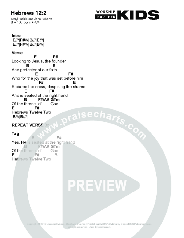 Hebrews 12:2 Chord Chart (Worship Together Kids)