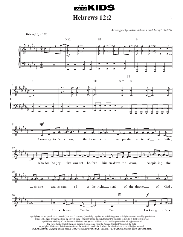 Hebrews 12:2 Lead Sheet Melody (Worship Together Kids)