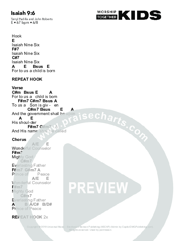 Isaiah 9:6 Chord Chart (Worship Together Kids)
