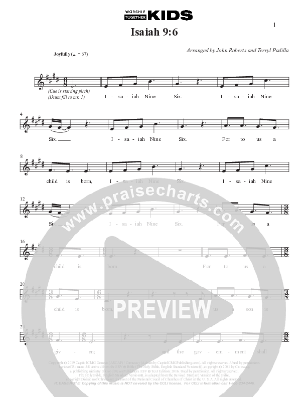 Isaiah 9:6 Lead Sheet Melody (Worship Together Kids)
