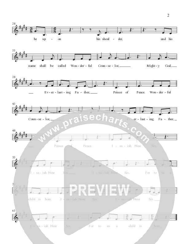 Isaiah 9:6 Lead Sheet Melody (Worship Together Kids)