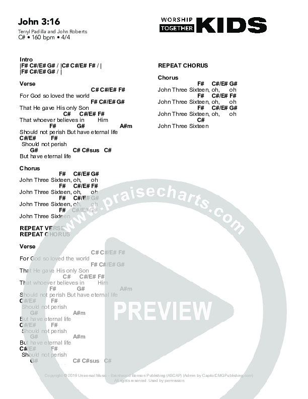 John 3:16 Chord Chart (Worship Together Kids)