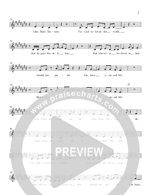 John 3:16 Lead Sheet Melody (Worship Together Kids)