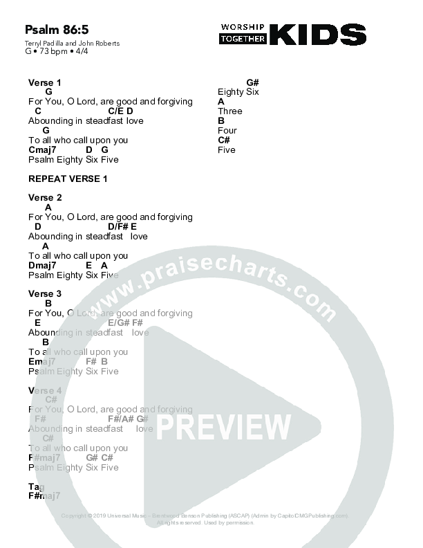 Psalm 86:5 Chord Chart (Worship Together Kids)